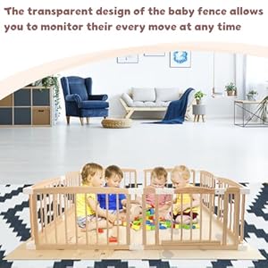 Wooden playpen for babies with floor mat 63x47x24 inch adjustable baby play pen wood baby fence baby play yard portable toddler gate fence play area for indoor outdoor  urban country home decor