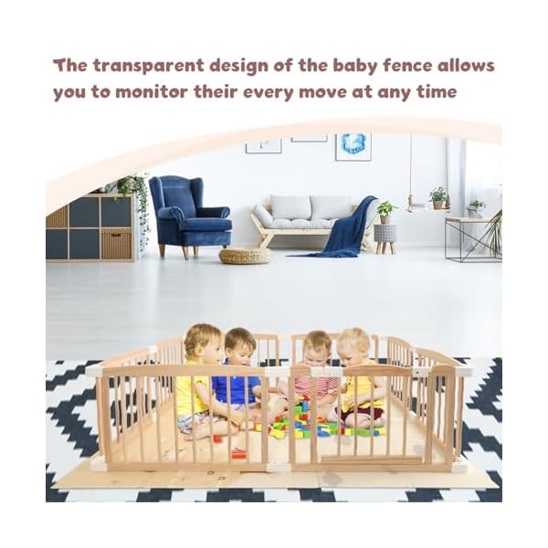 Wooden playpen for babies with floor mat 63x47x24 inch adjustable baby play pen wood baby fence baby play yard portable toddler gate fence play area for indoor outdoor  urban country home decor