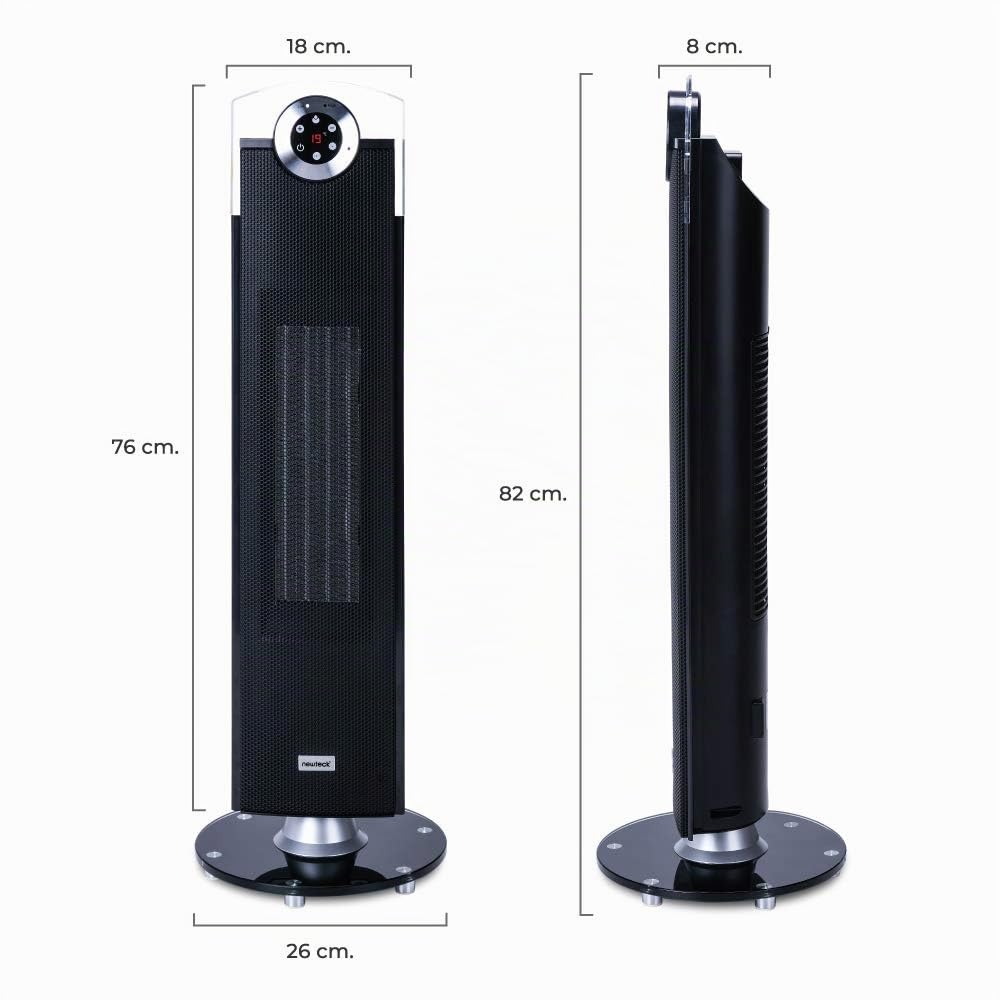 NEWTECK-Calefactor Cerámico Rhapsody, Termoventilador de Torre, 2500W, Temperatura Ajustable hasta 35º, Temporizador 12h. Oscilación 76º, Silencioso, Velocidad 1.6m/s, Mando a Distancia y Panel Táctil