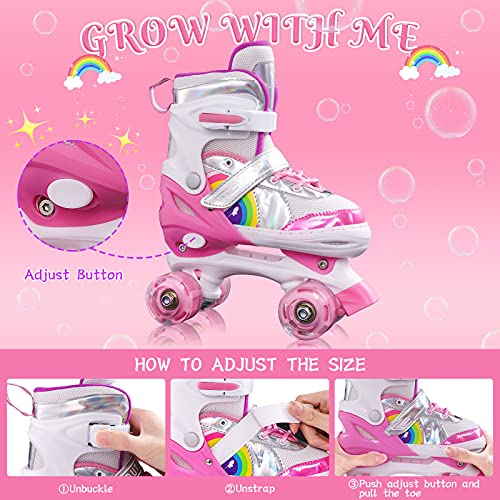 Roller Skates For Girls,Kids Roller Skates For Toddlers Children Outdoor Indoor Adjustable 4 Sizes With Light Up Wheels #TOP4