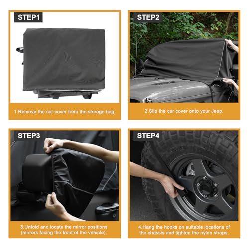 Image of Windshield & Front Side Window Snow Cover Compatible wirh Jeep Wrangle JL JT 18-24, 600D Oxford Cloth Windshield Cover with Mirror Cover for Sun, Rain, Snow, Sand, Dust, Leaves, Branches Protection