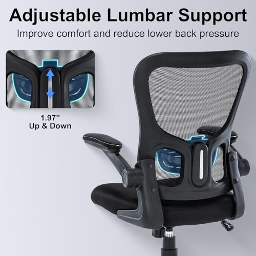 Ergonomic Mesh Desk Chair with Adjustable Lumbar Support and Flip-Up Armrests for Home Office