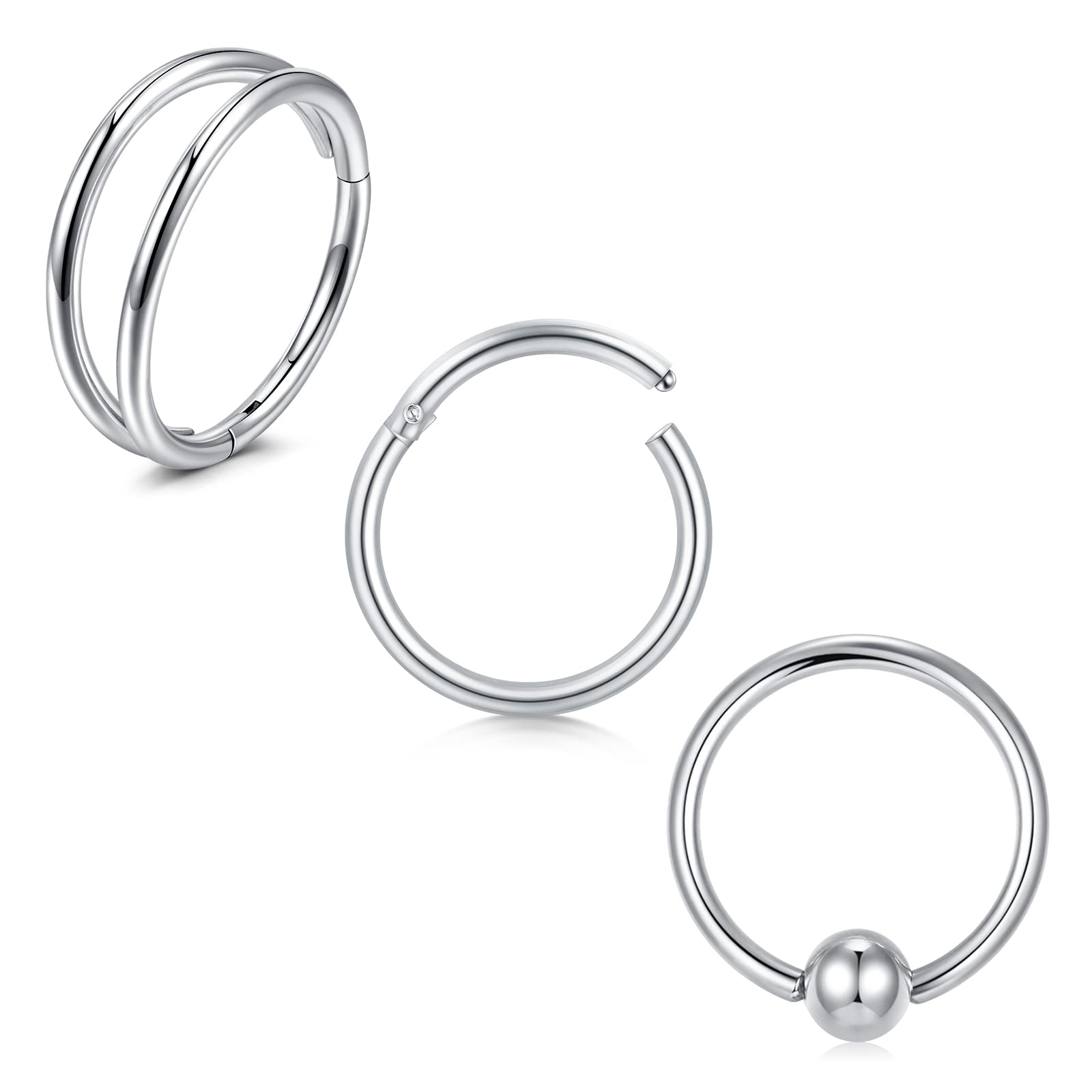 WillTen 20G 8-10MM Piercing Nariz Aro 316L Acero Quirúrgico Piercing Nariz Aro Clicker Segmento Piercing Helix Labio Cartílago Conch Anillo Mujer