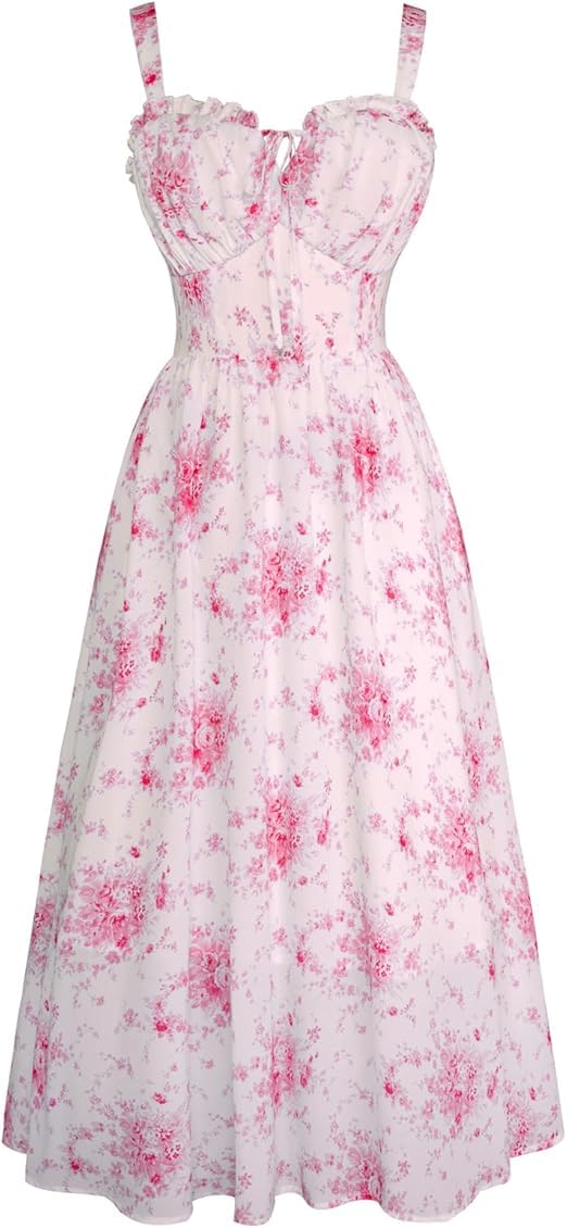 SCARLET DARKNESS Floral Corset Dress for Women Summer Dress 2025 Milkmaid Dresses Cottagecore Sundress