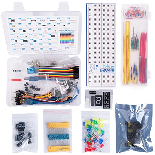 Miuzei Electronics Component Fun Kit With Supply Module, Jumper Wire, 830 Tie-Points Breadboard, Precision Potentiometer, Resistor, Led, Compatible With Arduino, Raspberry Pi #TOP1