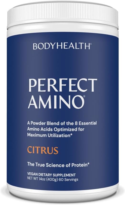 BodyHealthPerfectAmino Powder - BCAA and EAA Powder for Pre and Post Workout - Vegan Amino Acid Energy Drink Powder for Men and Women to Support Lean Muscle and Recovery - Citrus - 60 Servings