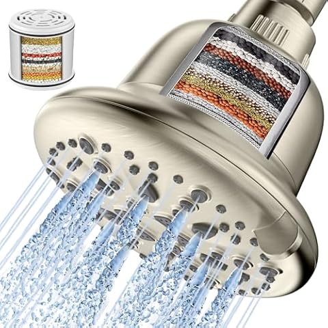 Cobbe Filtered Shower Head, 7 Modes High Pressure Shower Heads - 16 Stage Shower Head Filter for Hard Water for Remove Chlorine and Harmful Substances (Elegant Brushed Nickel, 5 Inch Round) Cover