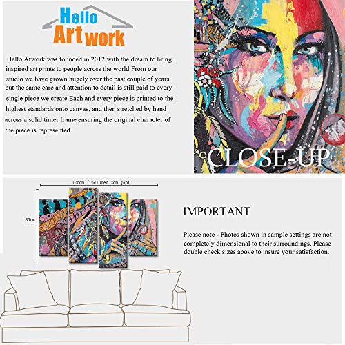 Ihappywall 4 Panel Native American Indians Girl Feathered Beautiful Women Canvas Wall Art Abstract Colorful Artwork Stretched And Framed For Bedroom Moderm Home Decoration Gifts Ready To Hang #TOP5