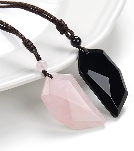 Miniatura 2 de Domika 2 collares de piedra curativa a juego con corazón para parejas, amatista y cuarzo rosa, colgante de cristal de cuerda ajustable, collar de