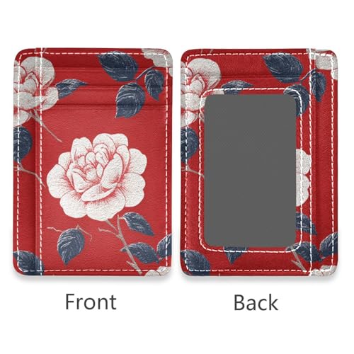 Retro FLOWERs Red Pattern leather slim wallet for men With Cash Slot RFID Blocking wallet inserts for credit cards for men&women2