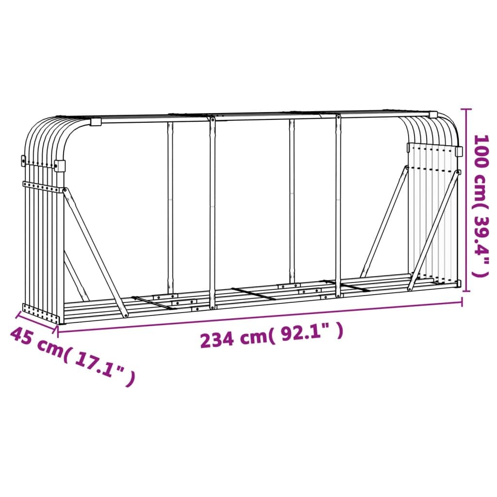 Tidyard Kaminholzunterstand Metall, Kaminholzregal Aussen Metall, Kaminholzlager Außen Metall, Stapelhilfe für Brennholz, Anthrazit 234x45x100 cm Verzinkter Stahl