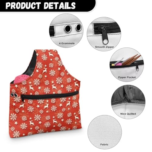 Image of KUIFORTI Christmas Yarn Bag Reindeer Crochet Bag Yarn Project Bag Knitting Bag Yarn Tote Bags Large Crochet Bags for Crocheting Travel