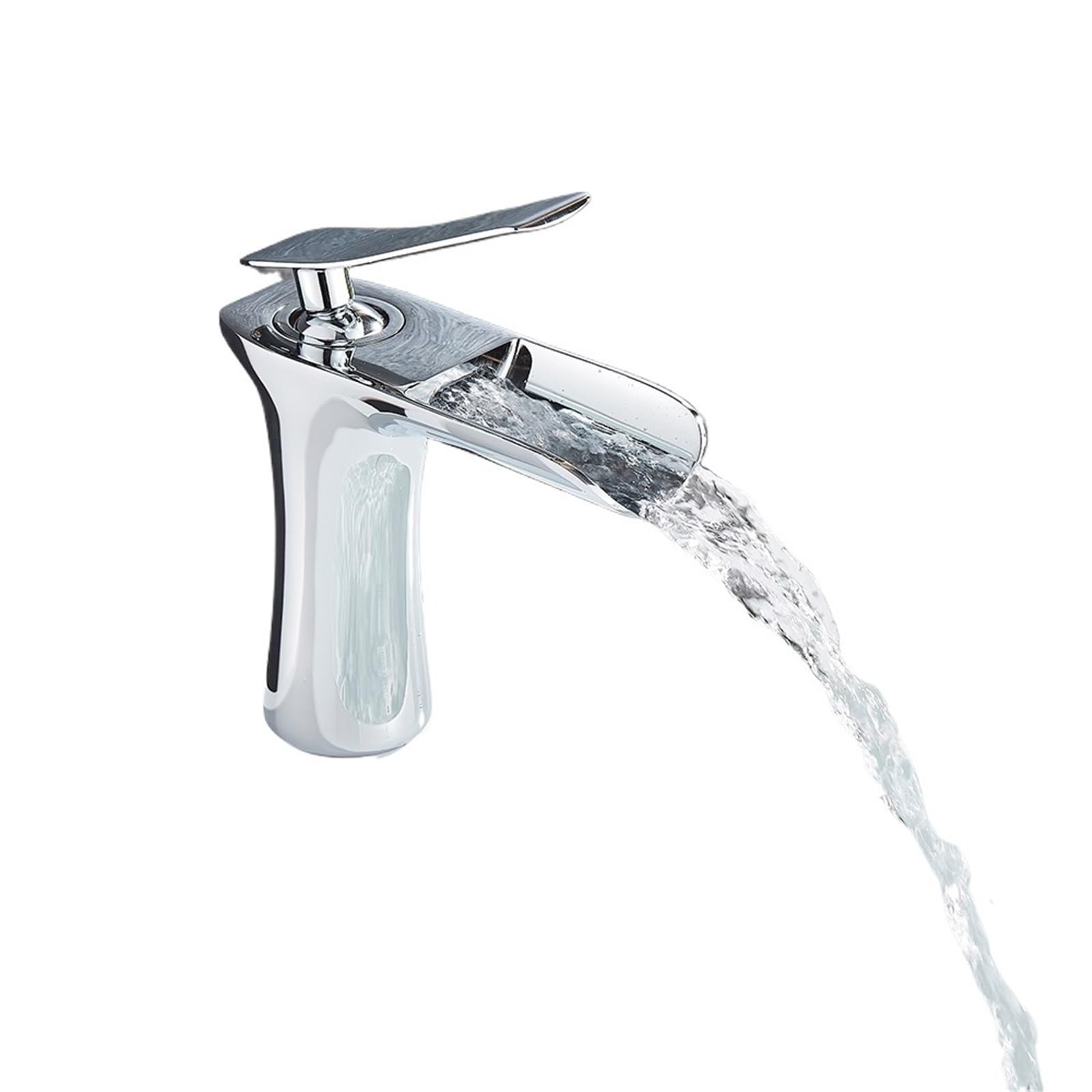 White Basin Faucet Waterfall Spout Bathroom Mixer Tap Deck Mounted Bathroom Sink Faucet Single Handle Cold Water