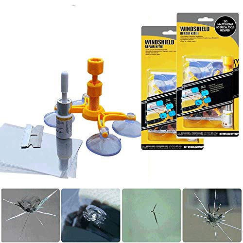 JAAGS 2 Pack Do it Yourself Windshield Repair Kit for Chips and Cracks, Bulls-Eye, Spider Web, Star-Shaped, Half-Moon Crescents DIY