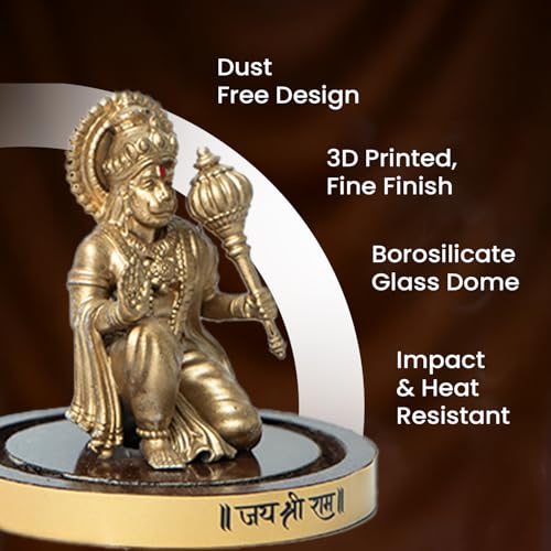 Image of Astrotalk Resin Sankat Mochan Hanuman Murti | Hanuman Idol for Car, Home, & Mandir | Removes Obstacles, Brings Peace & Protection | 3D Printed Hanuman Ji Ki Murti in Borosilicate Dome, Gold