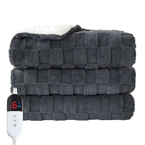 Easthome Electric Heated Throw Blanket - Jacquard Checkered Sherpa 50