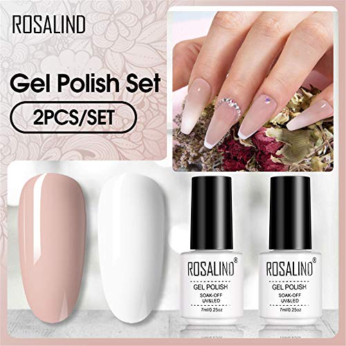 ROSALIND UV Gel Nagellack 2 Farben Nackt Nude und Weiß 7ml Soak Off UV LED Gel Nail Polish Kit Nagellack für Nail Art… – Bild 6