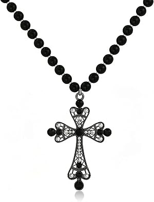 Pearl Cross Necklace Big Cross Pendants Necklaces for Women Chunky Pearl Necklace Gothic Cross Necklace Punk Vintage Cross Jewelry Women