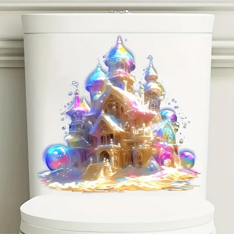 Halloween Christmas Castle Flower Toilet Cover Sticker Decals Waterproof Toilet Lid Tank Seat Decals Cistern Self-Adhesive Bathroom Wall Sticker
