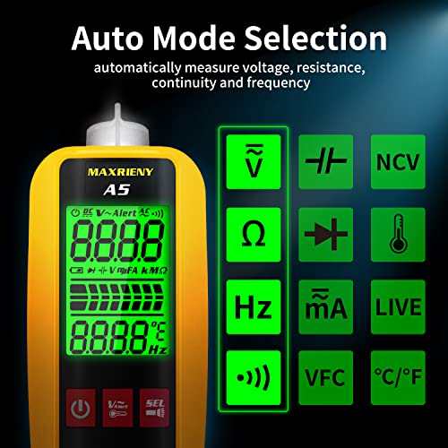 MAXRIENY Smart Digital Multimeter Electrical Amp Tester 6000 Counts Voltmeter Ammeter VFC Capacitance Temperature Current Diode Ohm Hz Continuity V-Alert Voltage Tester with Protect Case - Image 2