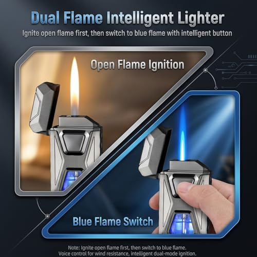 Encendedor activado por voz, llama dual recargable USB miniatura 5
