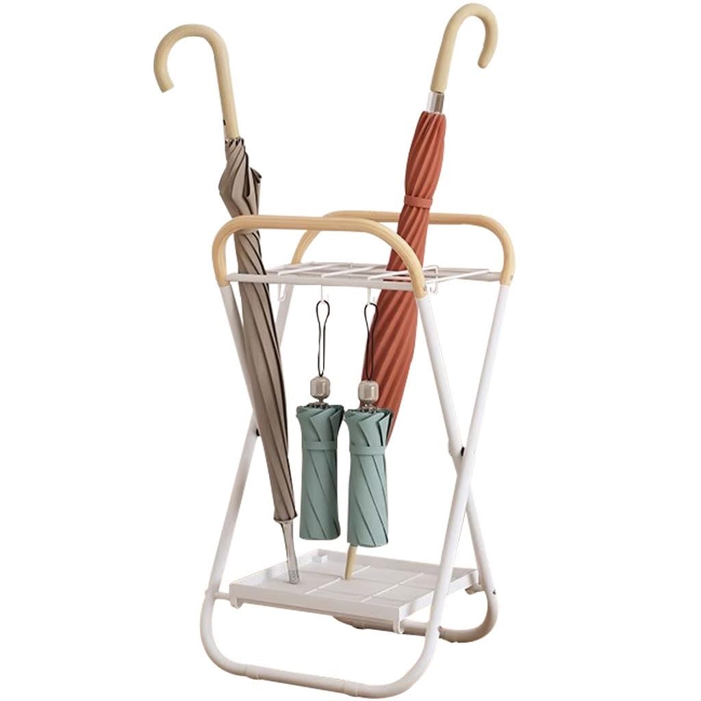 SBJKLYRN umbrella stand, Umbrella Bin Portable Foldable Entrance, Simple Ventilation, Grid Design Open, with Hook and Drain Tray