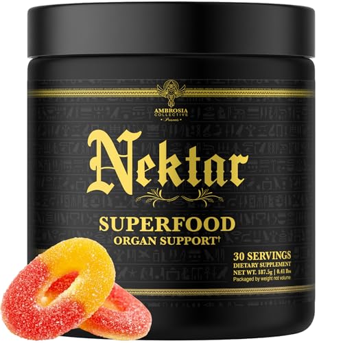 Ambrosia Superfood Organ & Cycle Support Powder | Liver & Kidney Support with Milk Thistle Red Yeast Rice & CoQ10 | 13 Superfood Ingredients | 30 Servings | Sour Gummy Candy