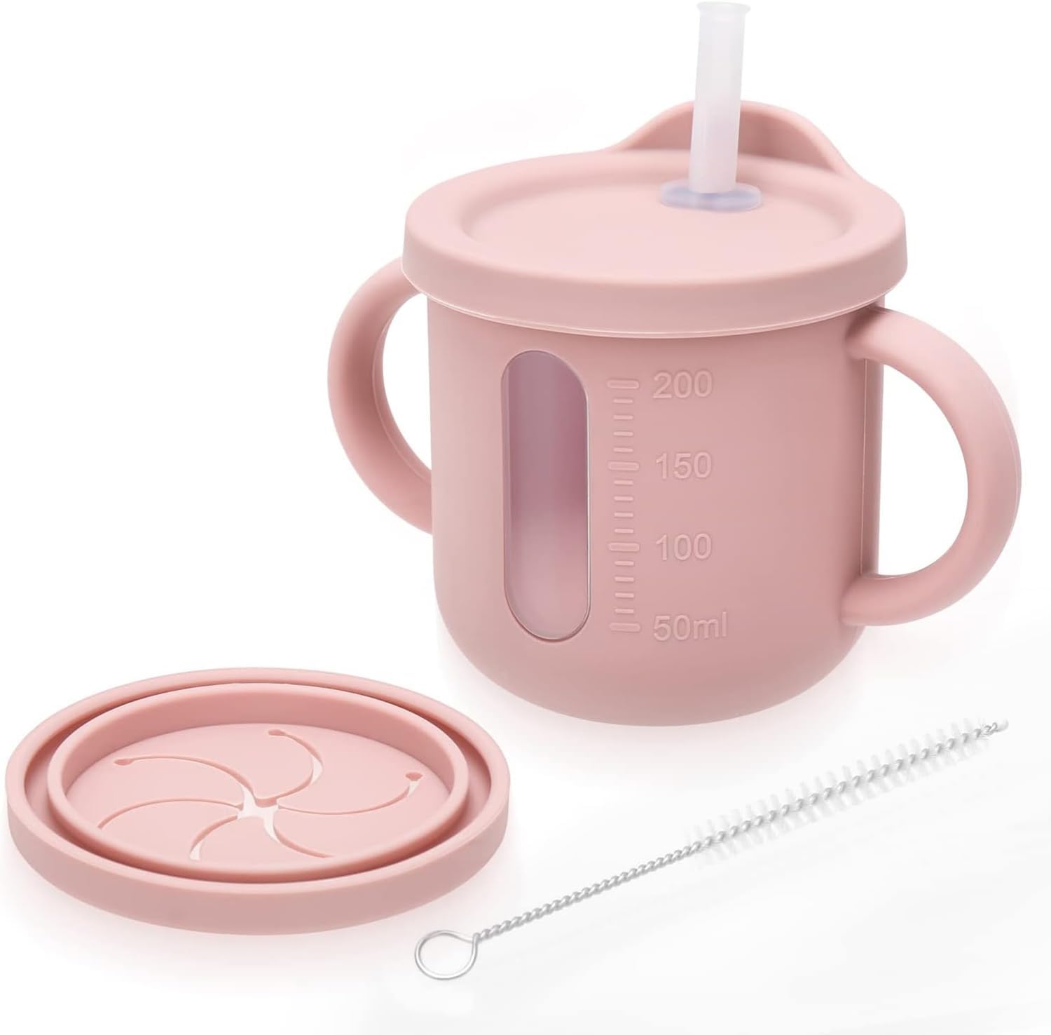 AMPLIN Mini Sippy Cup + Straw | BPA-Free Silicone Baby & ToddlerCup | Snack Cup Anti-Spill Soft StrawCup with Lid & Cleaning Brush | Safe Drinking Cup for Infants & Kids-image-16