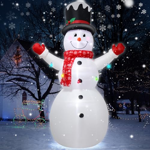 DROFELY 8FT Christmas Inflatable Snowman Decoration with LED Lights, Outdoor Indoor Christmas Blow up White Snowman Decoration for Lawns, Gardens, Holiday Parties, Lighted Christmas Decor