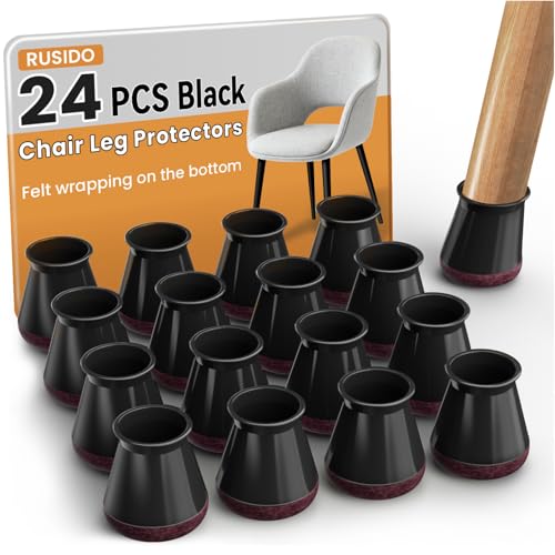 24Pcs Chair Leg Floor Protectors Black Silicone Chair Leg Cover Caps for Hardwood Floors Furniture Feet Protector Pads Reduce Noise and Protect Floors from Scratches (Small Fit: 1320mm)