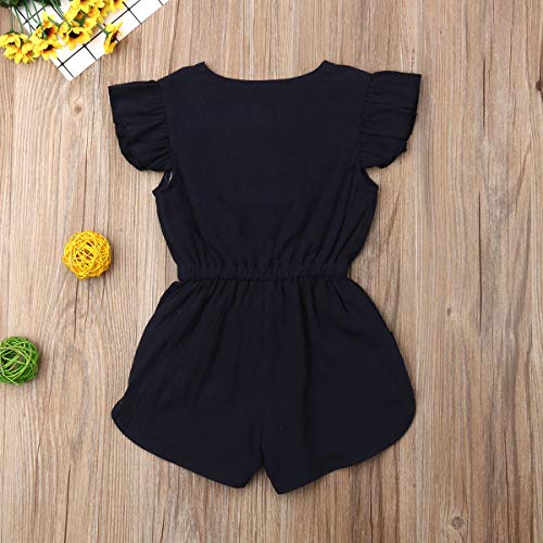 Citgeett Toddler Kids Baby Girl Button Sleeveless Ruffle Playsuit Jumpsuit Solid Color Bow Romper Summer Clothes thumb #2