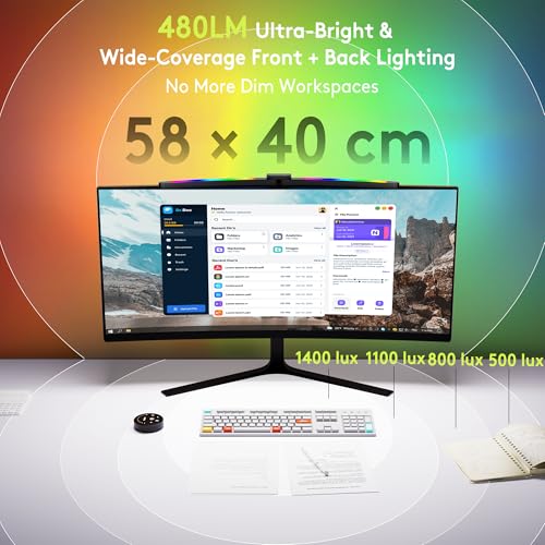 Image of Quntis Curved Monitor Light Bar 15 RGB Backlight for 34 inch+ Screens, Computer Bar Lights Foldable Dual Light with Color Temperature Brightness Stepless Dimming, No Glare Desk Lamp for Home Office Gaming