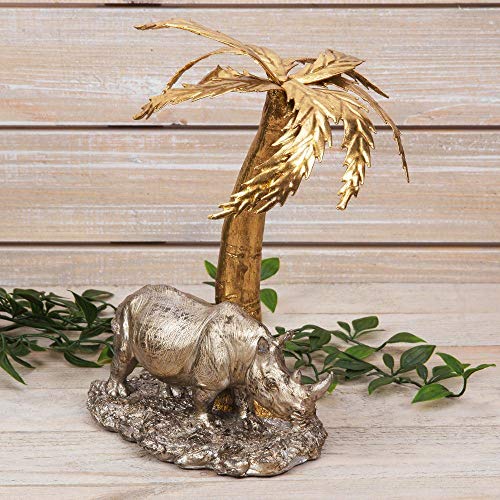 Image of Naturecraft Collection - Rhino Under a Palm Tree Figurine