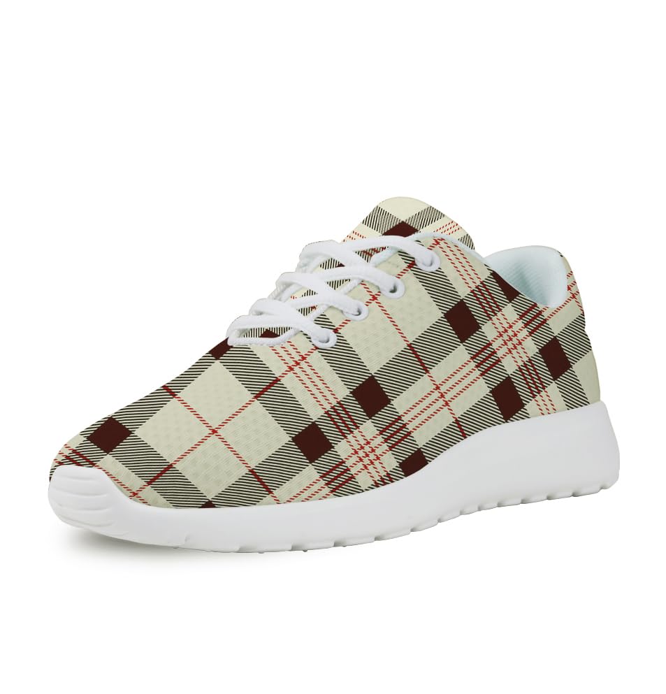 Buffalo Plaid Beige Shoes for Women Men Trail Running Casual Fashion Sneakers Slip-on Tennis Shoes
