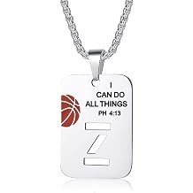 Basketball Necklace for Men Initial Letter Pendant Necklace Bible Verse I CAN DO All Things Stainless Steel Sport Jewelry for Men