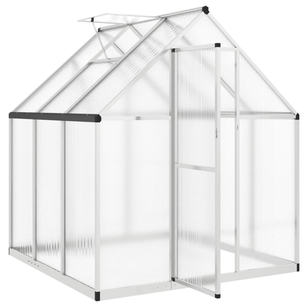 Festnight Invernadero de Aluminio XXL, Invernadero de Jardín 169 x 169 x 195 cm Policarbonato Aluminio, Invernadero de Vidrio con Base, Casero Plantas Cultivos Transparente Plateado