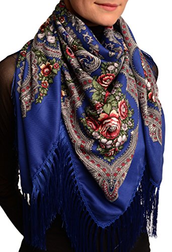 LissKiss Blue Plyaski Slavonic Russian Folk Style Shawl - Scarf3