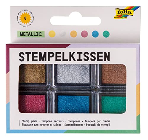 folia 30183 - Stempelkissen Set metallic, 6 Stempelkissen, in verschiedenen Farben, ideal zum Verzieren von Karten und andere Bastelarbeiten, Bunt
