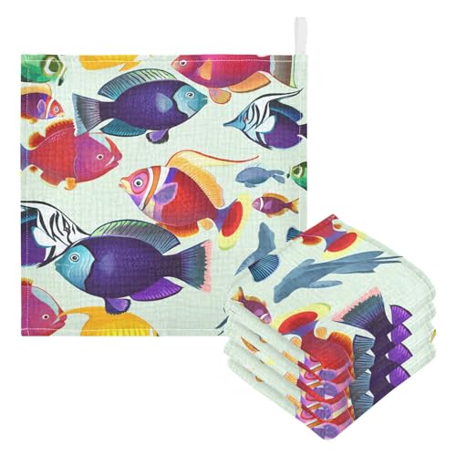 Kigai Beautiful Colorful Fish Baby Washcloths,5pcs Ultra Soft Absorbent Towel,Newborn Bath Face Towel, Natural Reusable Baby Wipes for Sensitive Skin, Baby Registry as Shower