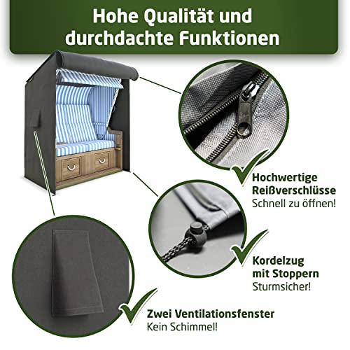 WALDNER Strandkorb Schutzhülle | Oxford 600D | Abdeckung Strandkorbhülle Abdeckhaube Abdeckplane | wasserdicht winterfest wetterfest UV-beständig atmungsaktiv | 120 x 90 x 160 B/T/H | grau anthrazit