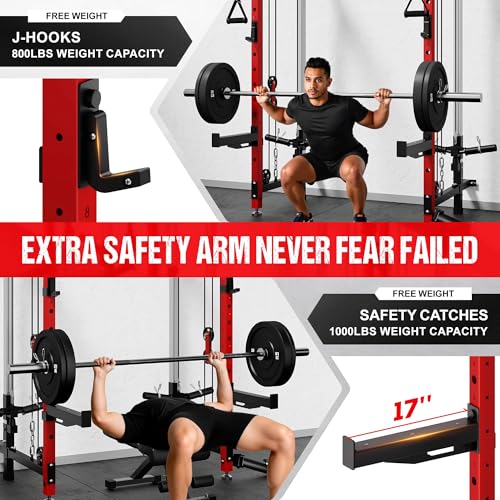 Image of WM3-V4 Folding Squat Rack, Wall Mounted Power Rack with Dual Independent Pulley System, Functional Trainer with 5 Adjustable Function Modes for Space Saving