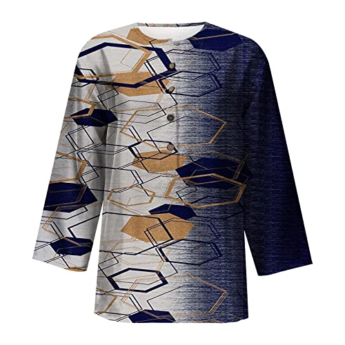 Womens Tops Trendy Spring, Black Shirts For Men Fashion Three Quarter Sleeve Retro V-Neck Easter Printed Loose Tops Blouse Khaki, S #TOP3