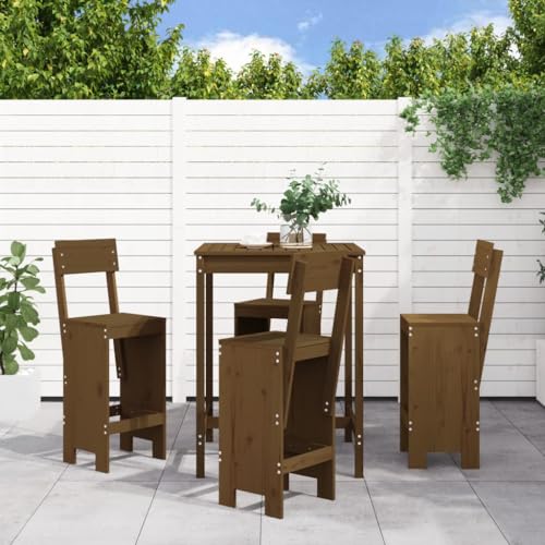 AJJHUUKI Outdoor Furniture, juego de 5 piezas de bar de jardín de madera maciza de pino marrón miel