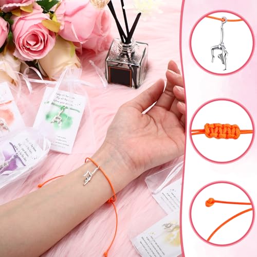 48 Set Gymnastics Gifts Set Gymnastics Bracelet Jewelry with Card Organza Pockets Adjustable Stainless Steel Dance Charm Rope Inspirational Team Gifts3