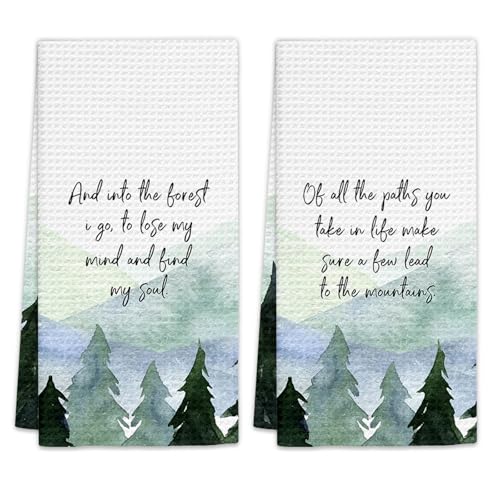 FIicy Rustic Mountain Cabin Decor Kitchen Towels Set of 2