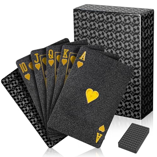 PHENOHERE Premium Black Waterproof Playing Cards 1 Deck of Cards Durable Plastic Poker Deck HD Texture Washable Matte Black Cards for Game Night