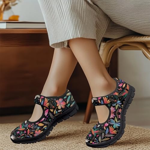 Jeiento Flower Mary Jane Shoes for Women Dressy Ballet Flats Mesh Breathable Casual Footwear Round Toe Wide Shoe3