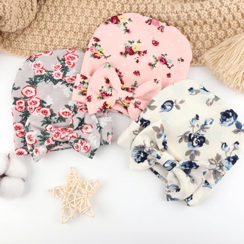 Image of DRESHOW BQUBO Newborn Floral Receiving Blankets Newborn Baby Swaddling Hats Sleepsack Toddler Warm Shower Gift 3 Pack