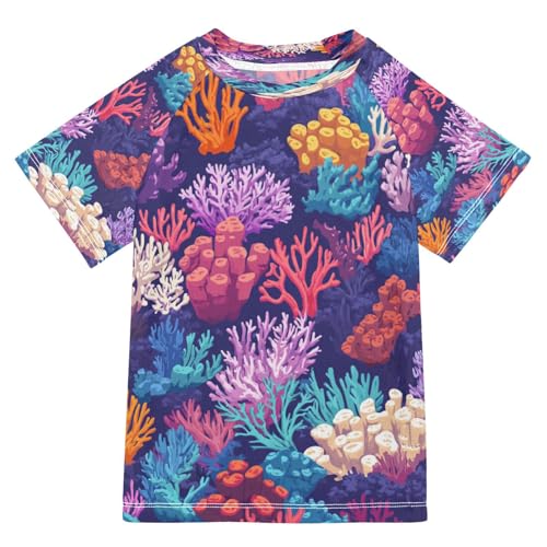 Boys Short Sleeve T-Shirts Sea Coral Reefs Rashguard Kids Swim Shirts Sun UPF 50+