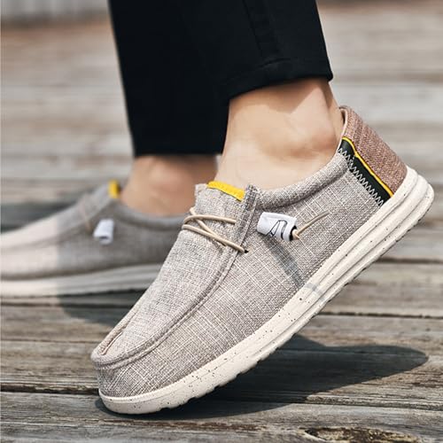 MILDSEVEN Lace Up Men's Simplicity Linen Shoes, Casual Traditional Chinese Canvas Shoes, Fashion Handmade Comfortable Retro Loafers,9.5,A4